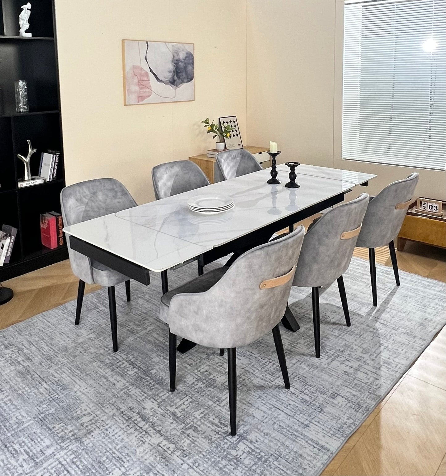 Oxford White Dining Table Set with 6 Harrison Chairs Grey