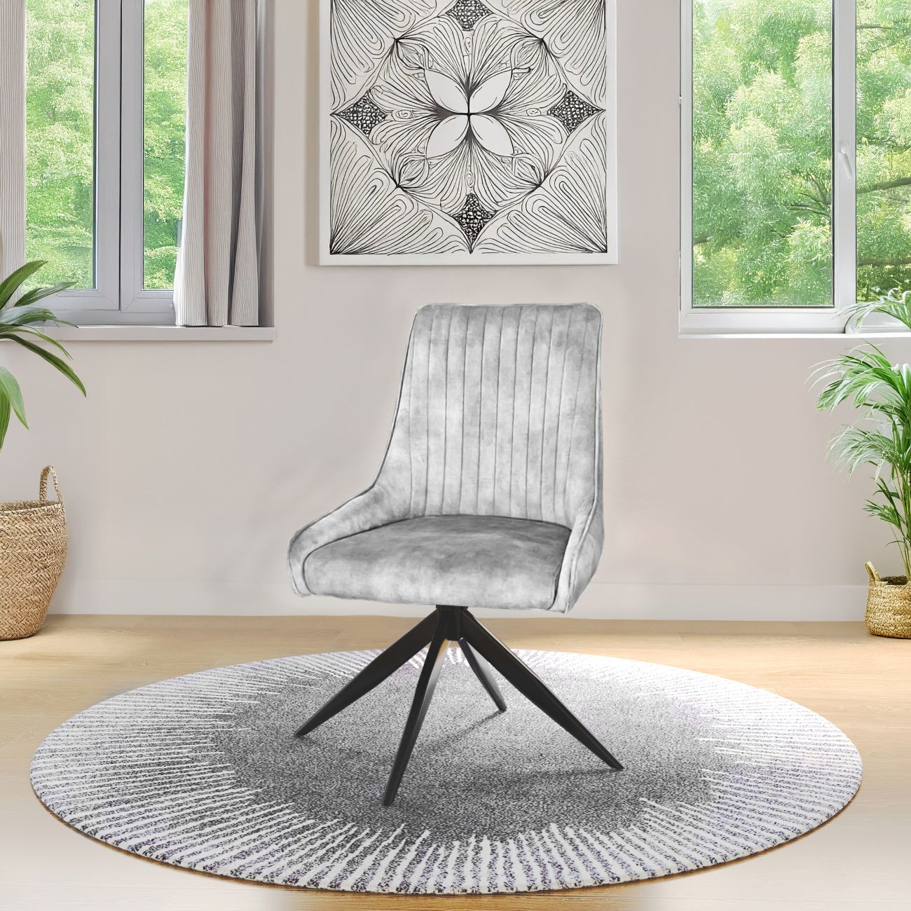 Oxford Black and 6 Russell Chairs Grey Dining Set