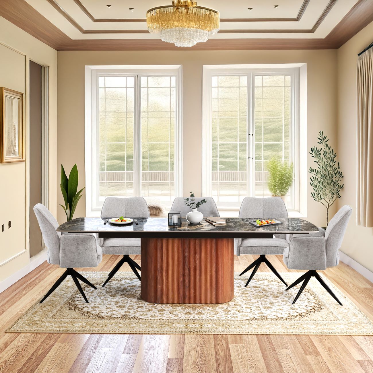 Urban Imani Table & 6 Tulip Chairs Grey Dining Set