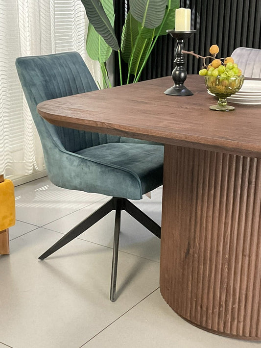 Windsor Walnut Finish Dining Set with Mixed Colour Russell Chairs