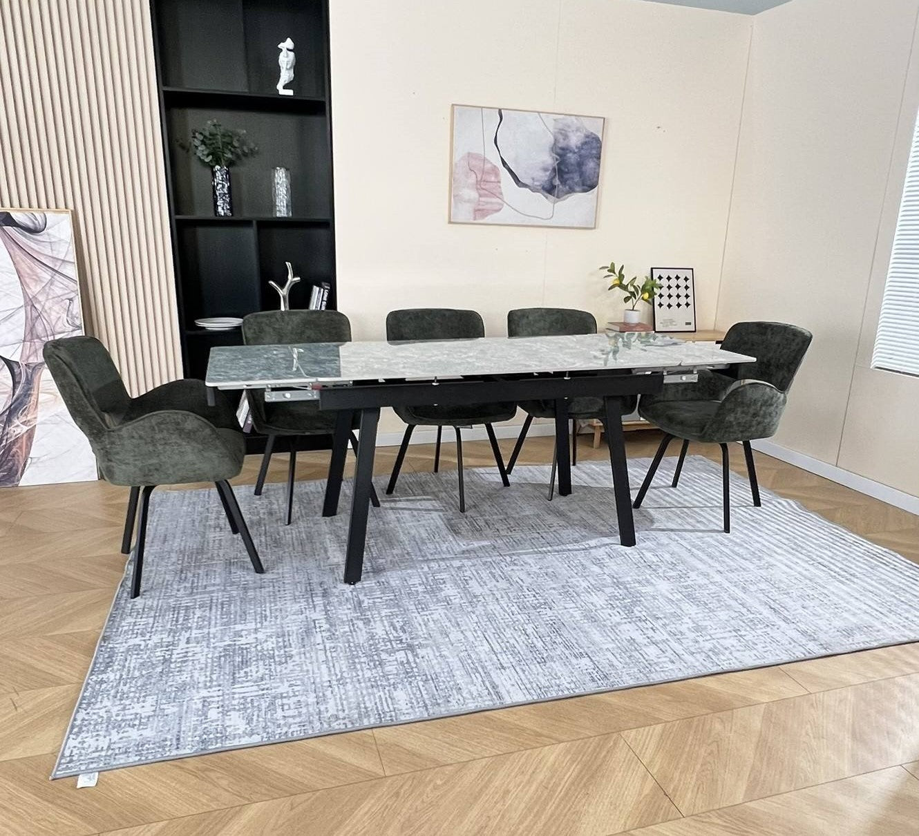 Marlow Green Ceramic Dining Set with 6 Brutas Chairs Green