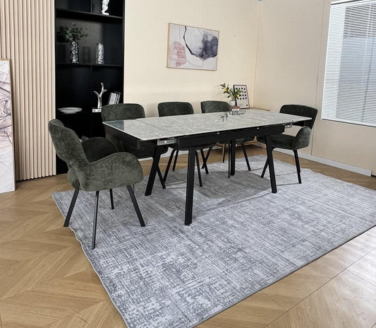 Marlow Green Ceramic Dining Set with 6 Brutas Chairs Green