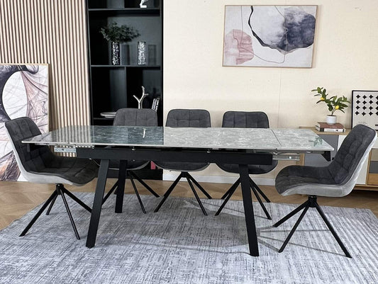 Marlow Green Ceramic Dining Set with 6 Larkin 360 Auto Spin Chairs Grey