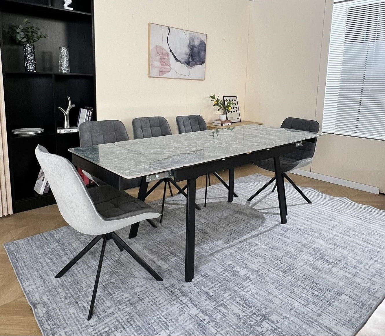 Marlow Green Ceramic Dining Set with 6 Larkin 360 Auto Spin Chairs Grey