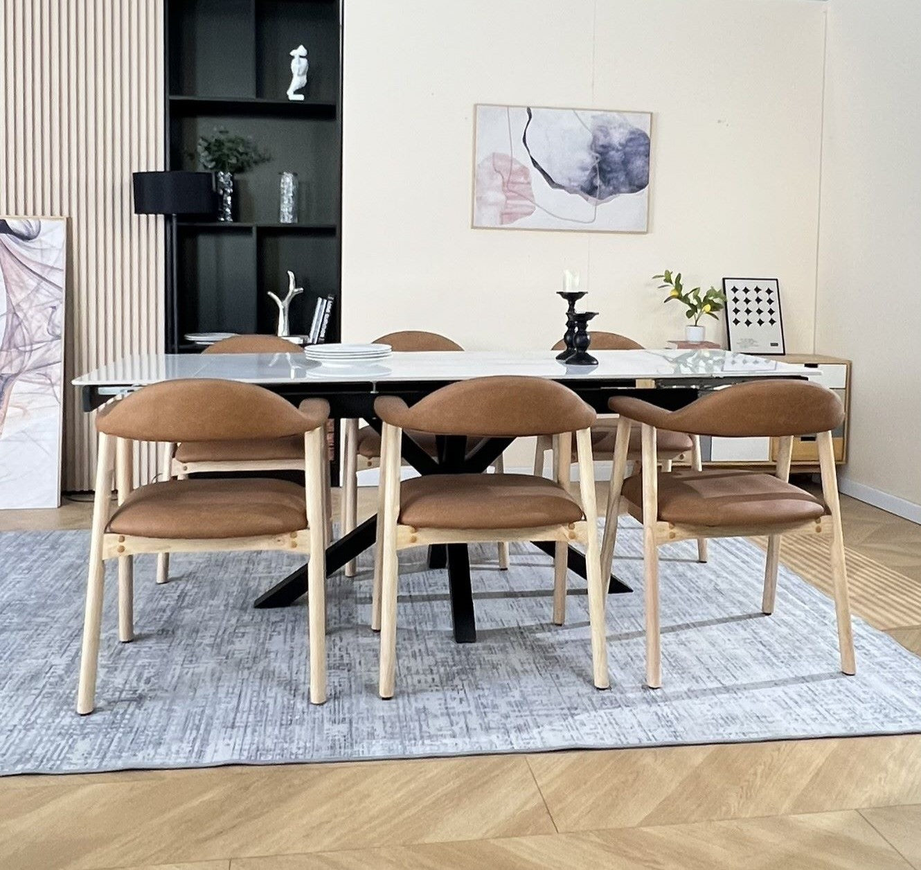 Oxford White Dining Table Set with 6 Hendrix PU chairs