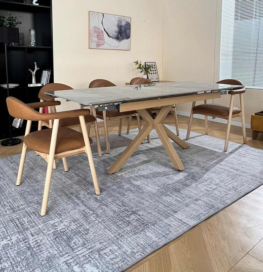 Oxford White Dining Table Set with 6 Hendrix PU chairs