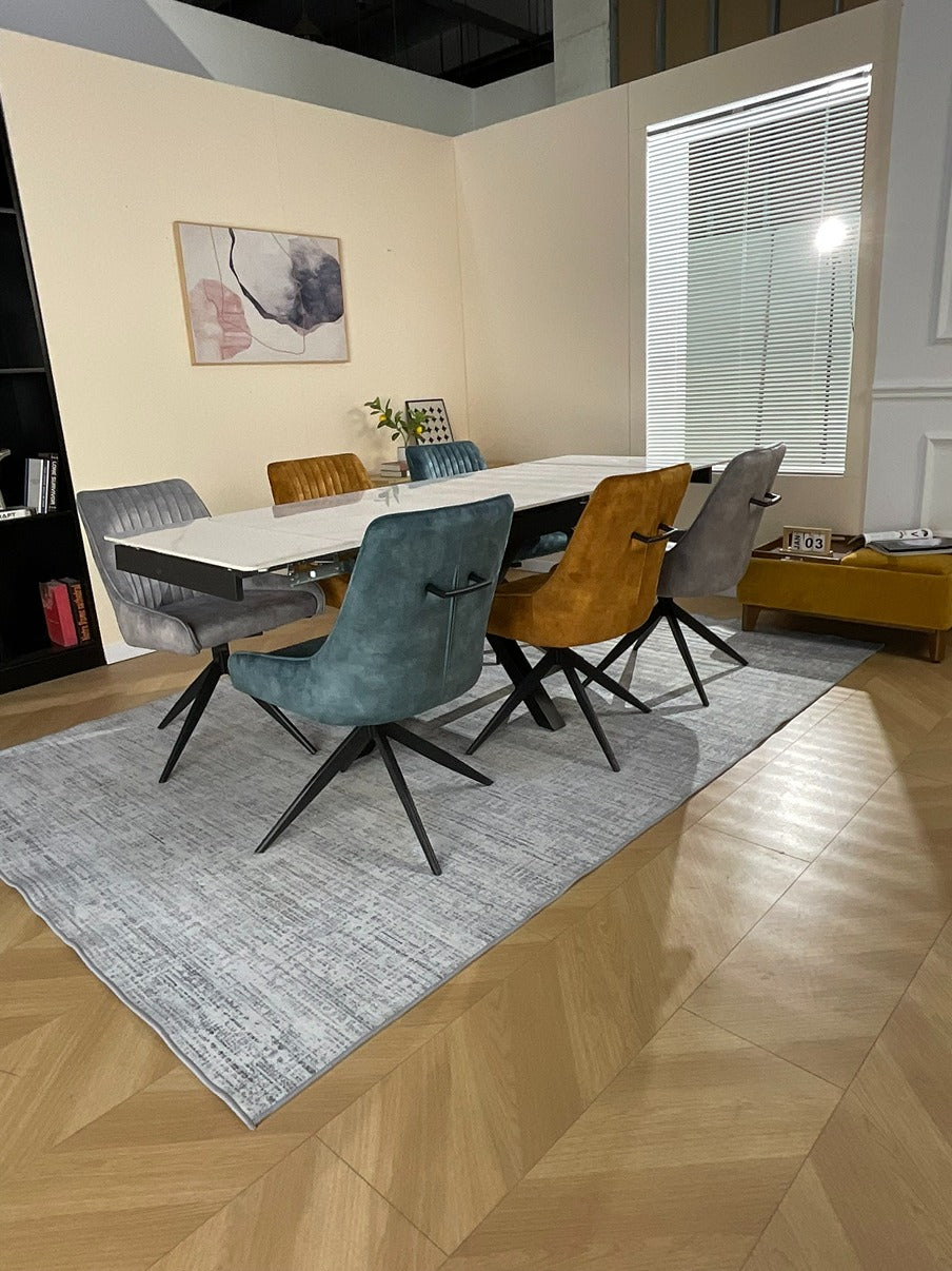 Oxford White Dining Table Set with Russell 360 Auto Spin Chairs Mixed colour