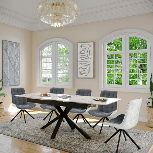 Oxford Black and 6 Larkin Chairs Grey White Dining Set