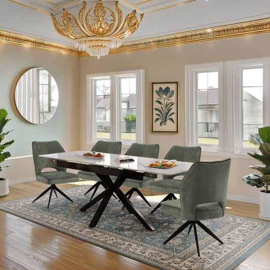 Oxford Black and 6 Tulip Chairs without Armrest Green Dining Set