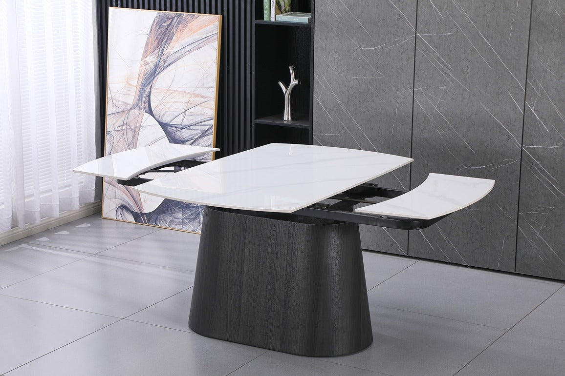 Cleo Twist Wood Dining Set Grey with Green Tulip 360 Auto Spin Chairs with Armrest