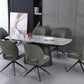 Cleo Twist Wood Dining Set Grey with Green Tulip 360 Auto Spin Chairs with Armrest