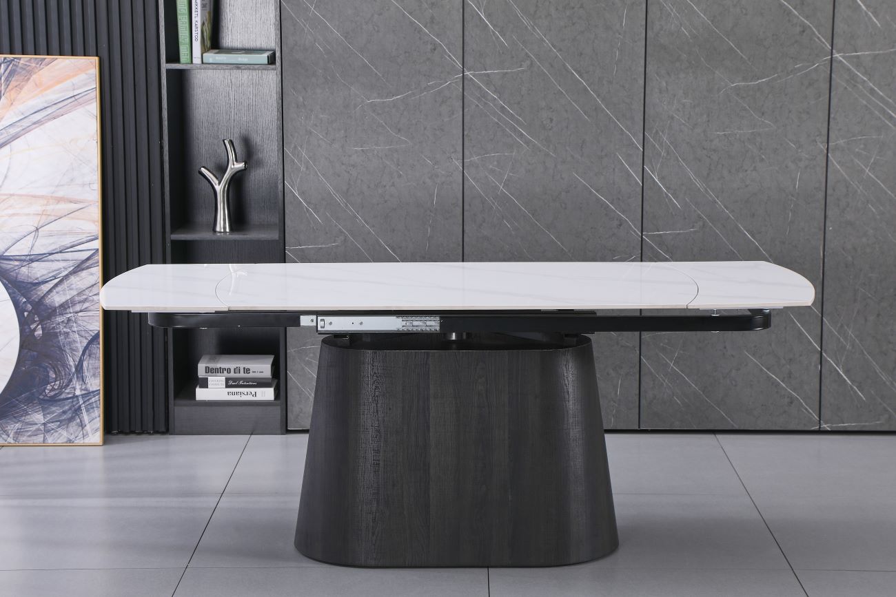 Cleo Twist White and 6 Tulip Chairs White without Armrest  Dining Set