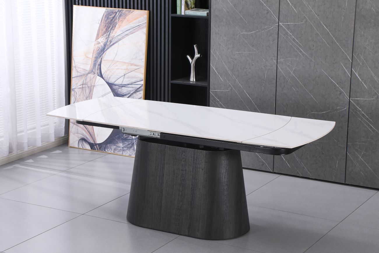 Cleo Twist White and 6 Tulip Chairs White without Armrest  Dining Set