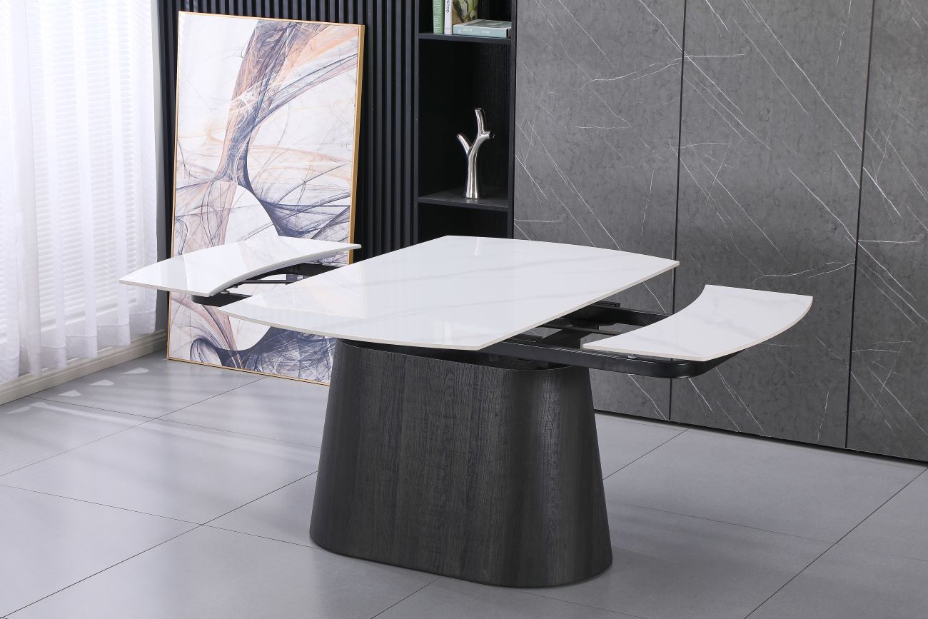 Cleo Twist White and 6 Tulip Chairs White without Armrest  Dining Set