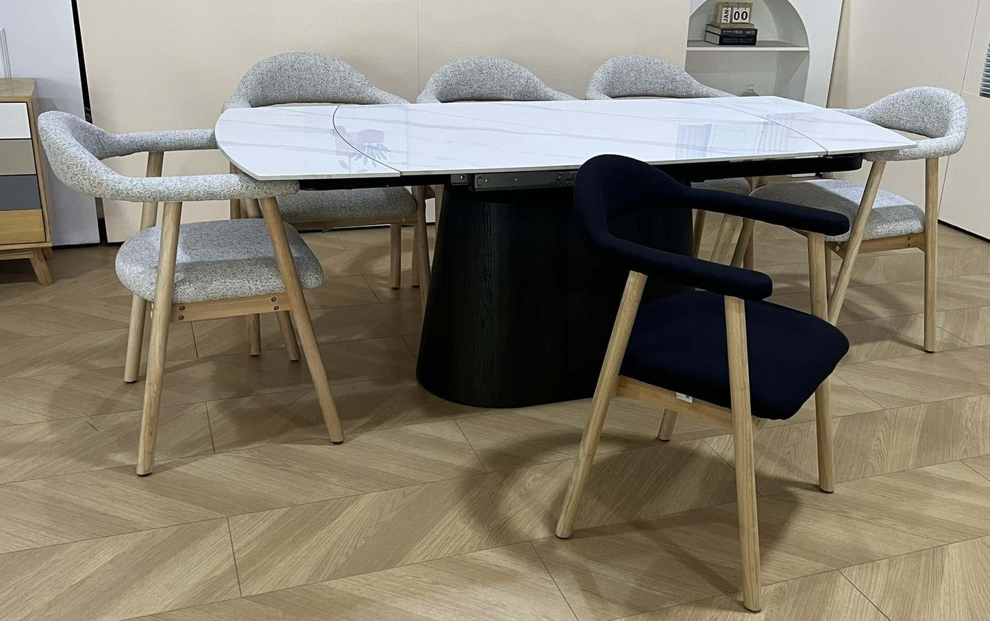 Cleo Twist Dining Set White with Mixed Colour Hendrix Chairs