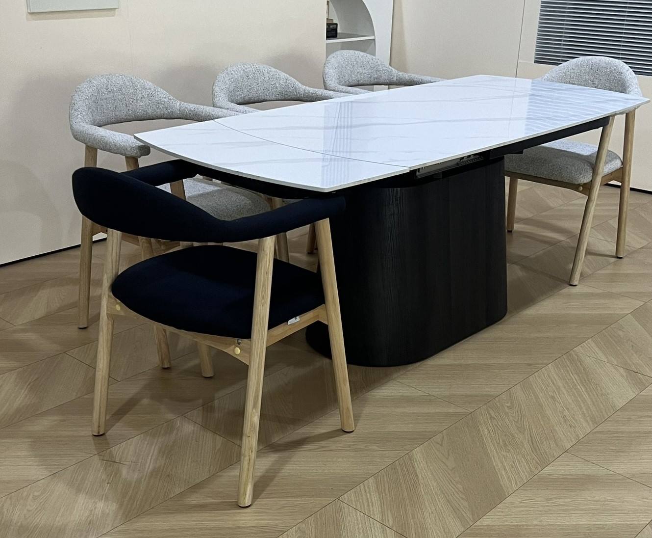 Cleo Twist Dining Set White with Mixed Colour Hendrix Chairs