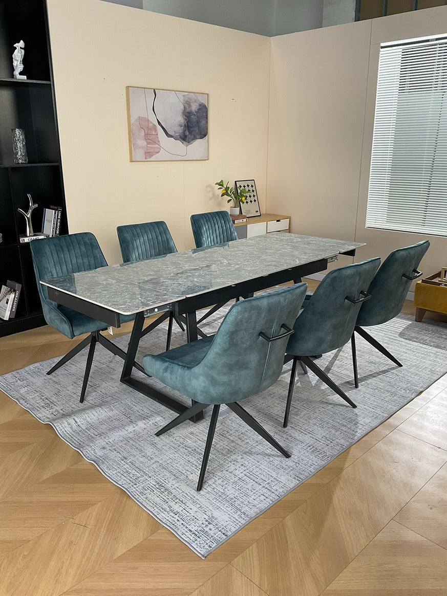 Douglas Dining Table Set Green with 6 Russell 360 Auto Spin Chairs Green