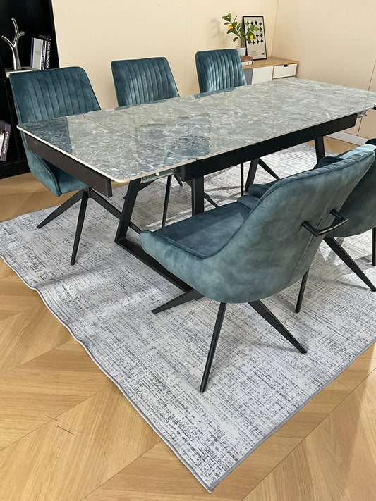 Douglas Dining Table Set Green with 6 Russell 360 Auto Spin Chairs Green