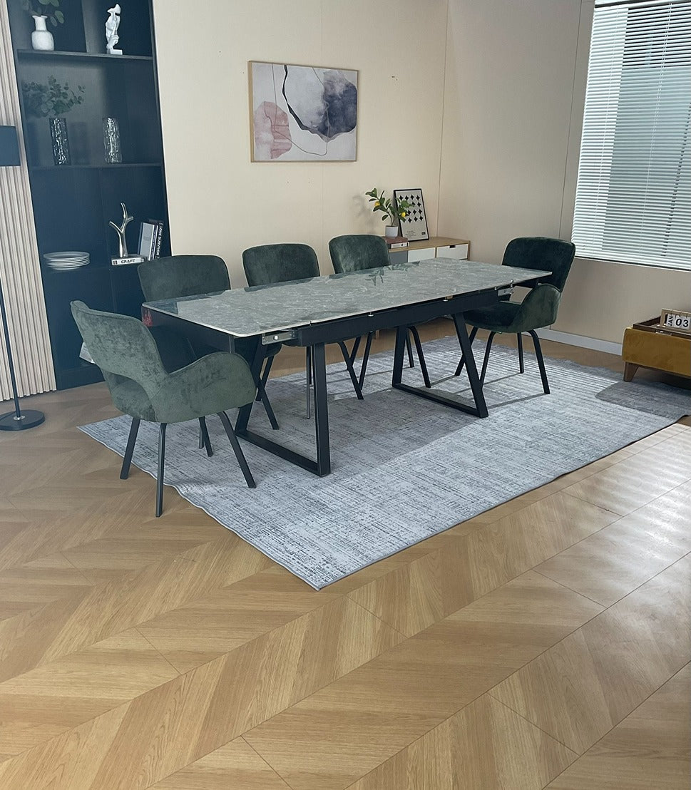 Douglas Dining Table Set Green with 6 Brutas 360 Auto Spin Chairs Green