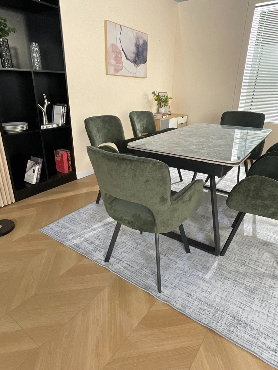 Douglas Dining Table Set Green with 6 Brutas 360 Auto Spin Chairs Green