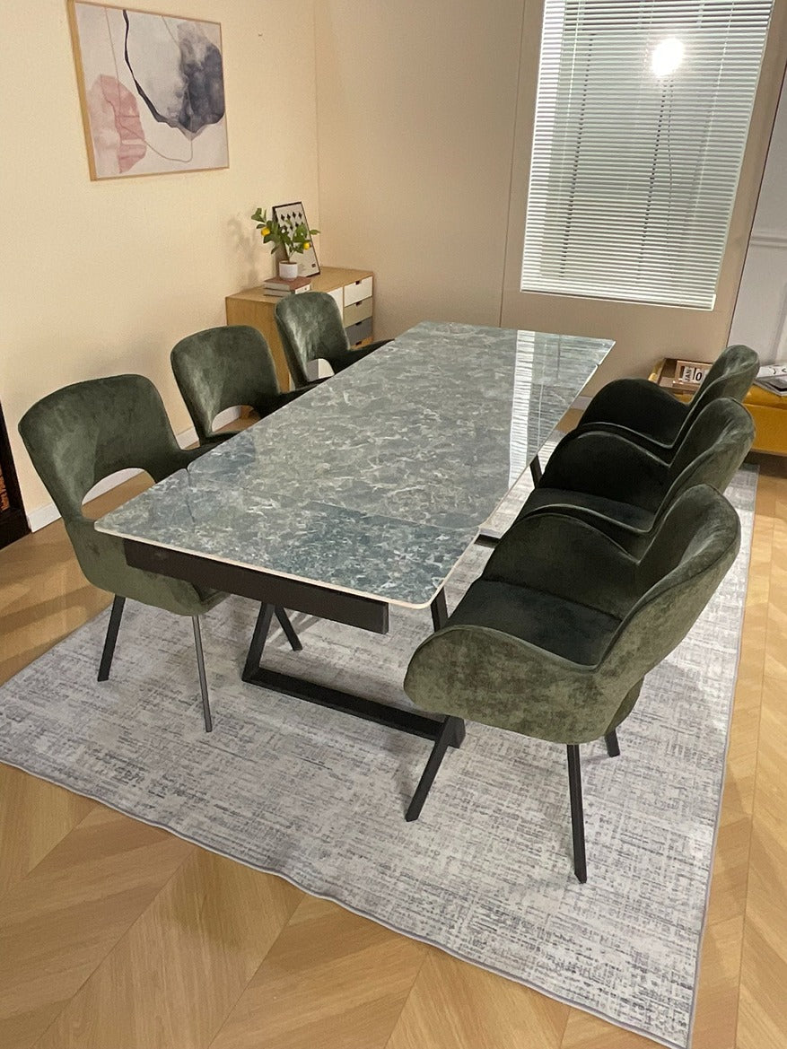 Douglas Dining Table Set Green with 6 Brutas 360 Auto Spin Chairs Green