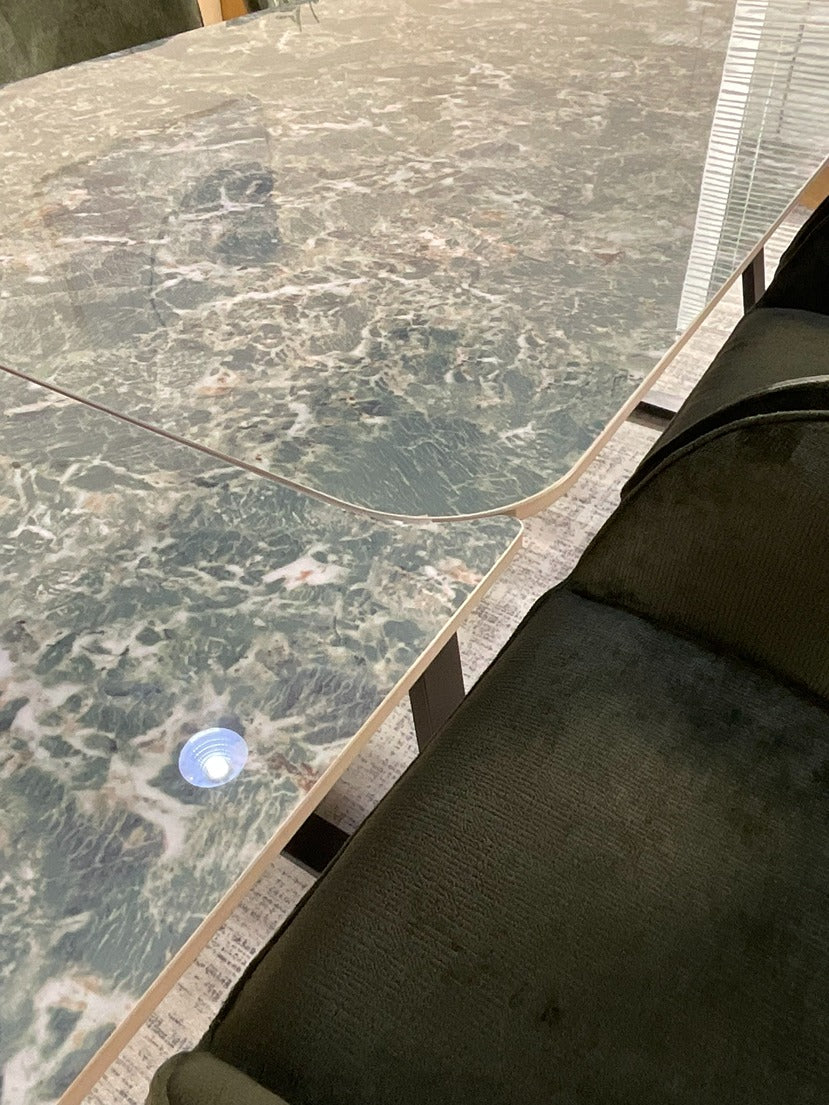 Douglas Dining Table Set Green with 6 Brutas 360 Auto Spin Chairs Green