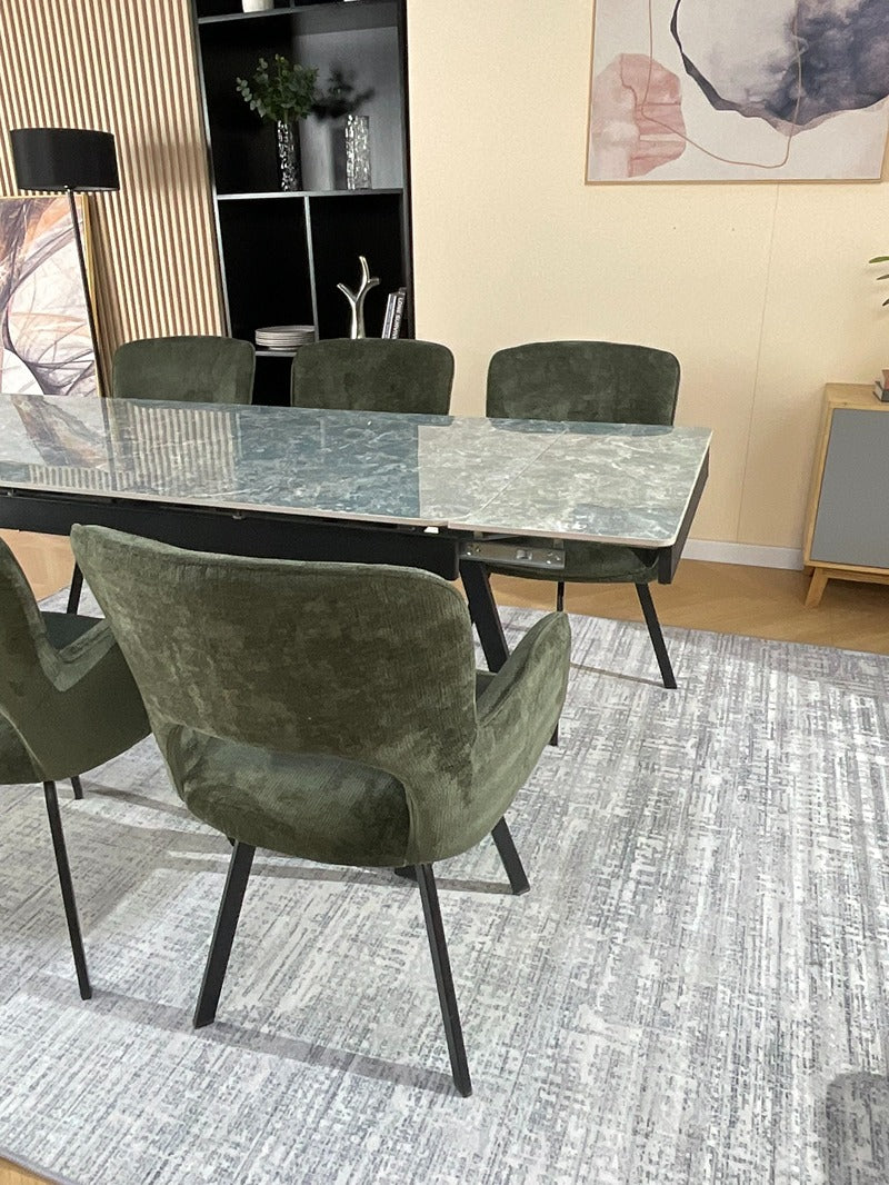 Douglas Dining Table Set Green with 6 Brutas 360 Auto Spin Chairs Green
