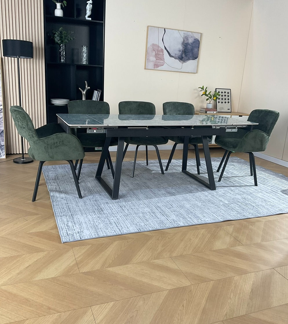 Douglas Dining Table Set Green with 6 Brutas 360 Auto Spin Chairs Green