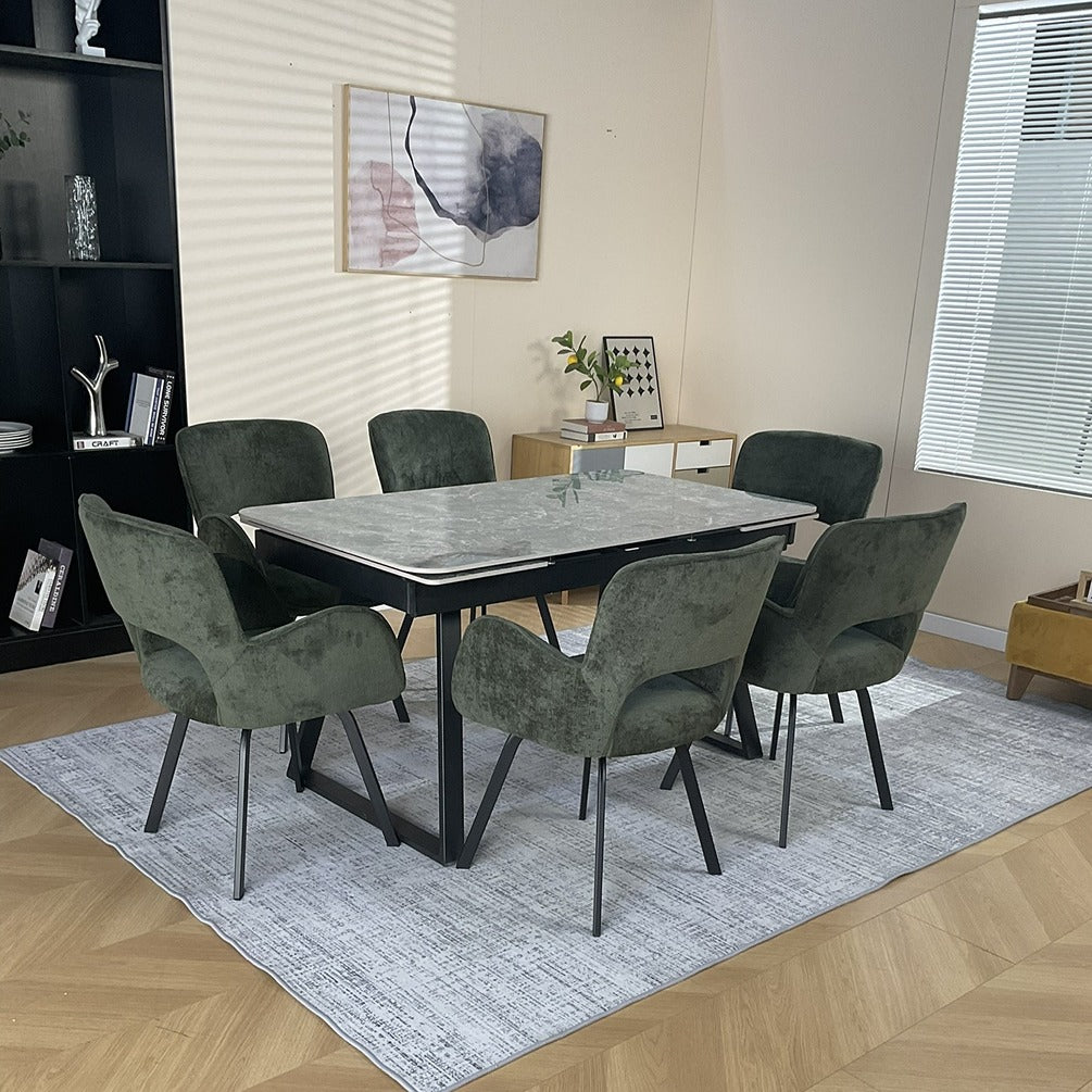 Douglas Dining Table Set Green with 6 Brutas 360 Auto Spin Chairs Green