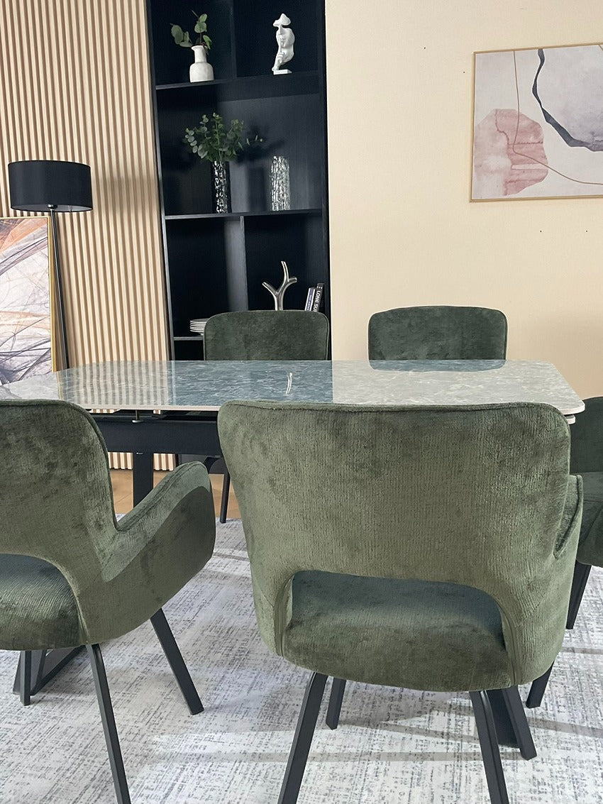 Douglas Dining Table Set Green with 6 Brutas 360 Auto Spin Chairs Green