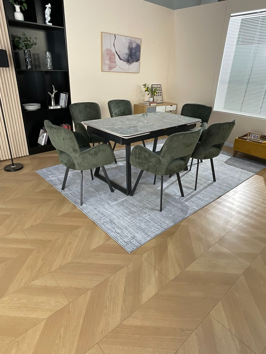 Douglas Dining Table Set Green with 6 Brutas 360 Auto Spin Chairs Green