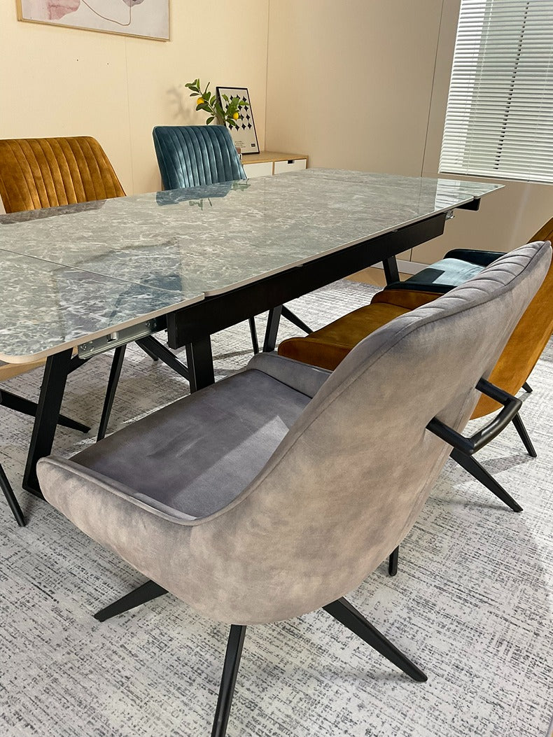 Douglas Dining Table Set Green with 6 Russell 360 Auto Spin Chairs Mixed Colour