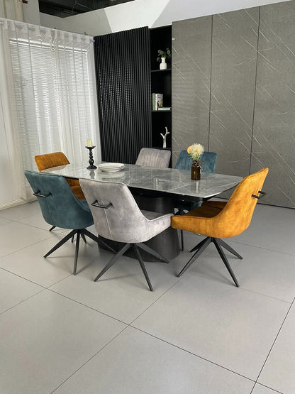 Cleo Twist Wood Dining Set Grey with 6 Mixed Colour Russell Chairs