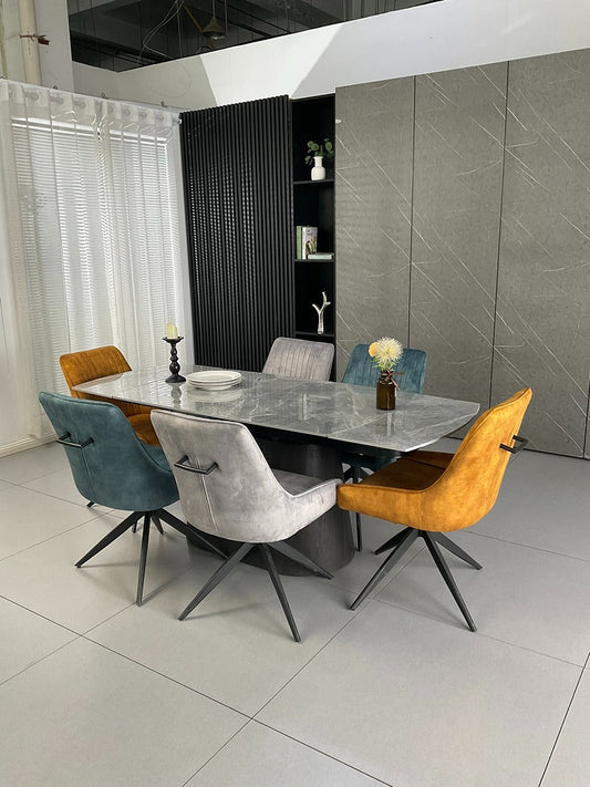 Cleo Twist Wood Dining Set Grey with 6 Mixed Colour Russell Chairs