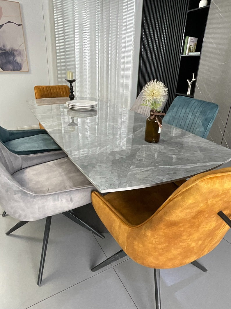 Cleo Twist Wood Dining Set Grey with 6 Mixed Colour Russell Chairs