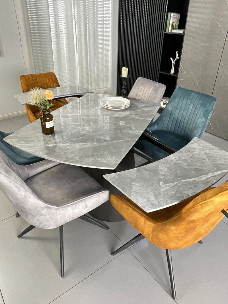 Cleo Twist Wood Dining Set Grey with 6 Mixed Colour Russell Chairs