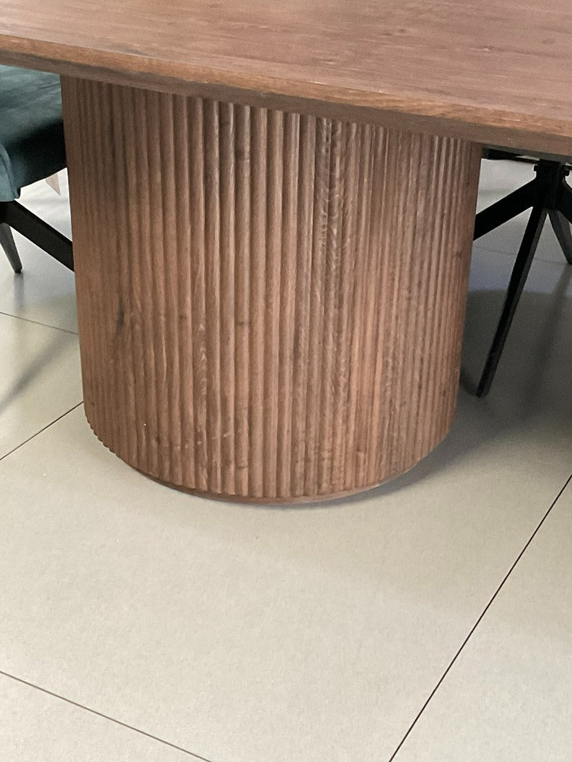 Windsor Walnut Finish Dining Set with Grey Larkin 360 Auto Spin Chair