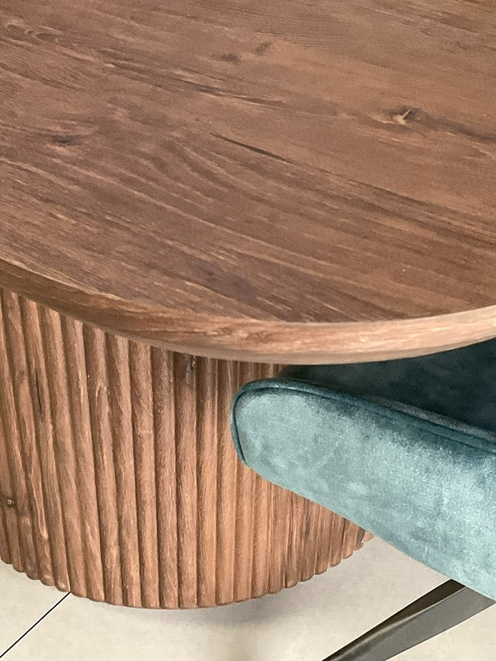 Windsor Walnut Finish Dining Set with Grey Larkin 360 Auto Spin Chair