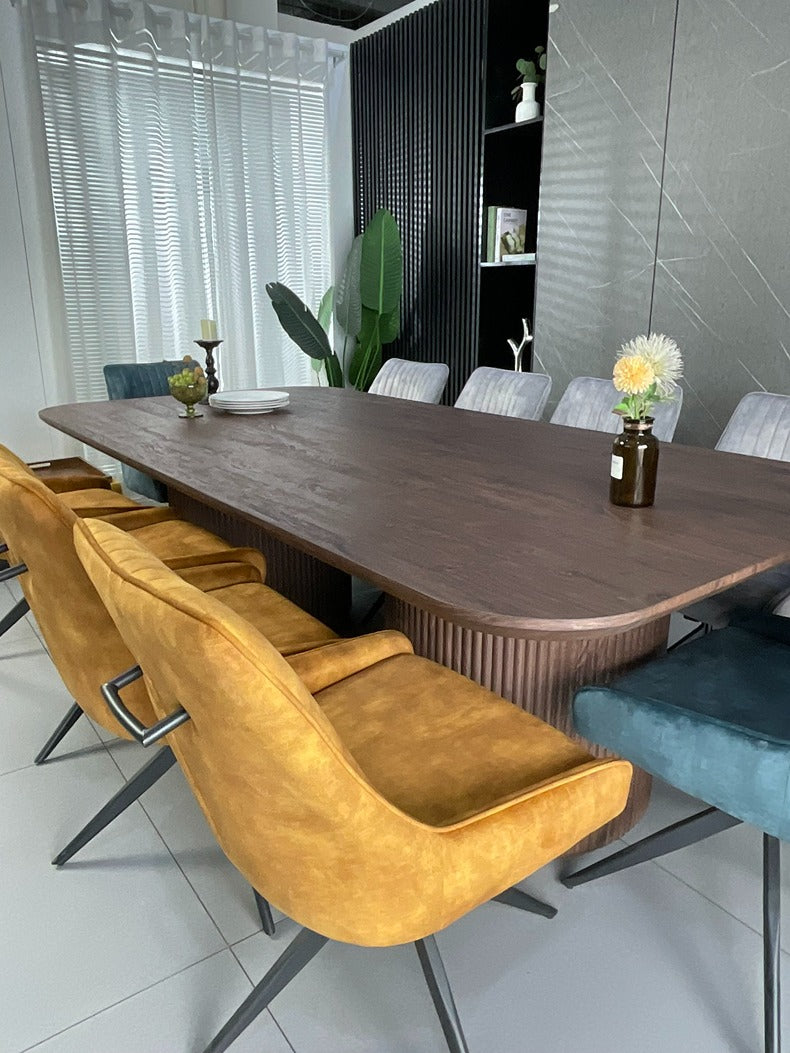 Windsor Walnut Finish Dining Set with Mixed Colour Russell Chairs