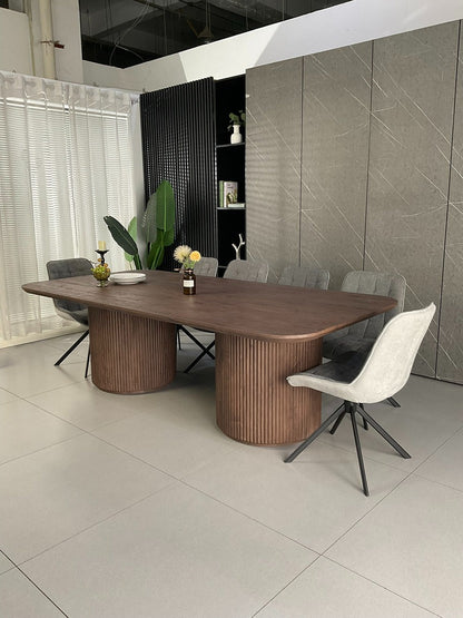 Windsor Walnut Finish Dining Set with Grey Larkin 360 Auto Spin Chair