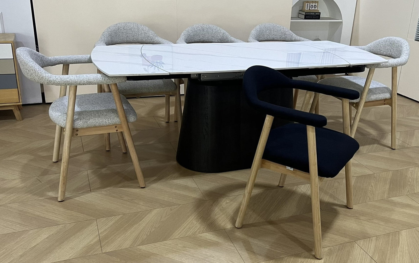 Cleo Twist Dining Set White with Mixed Colour Hendrix Chairs