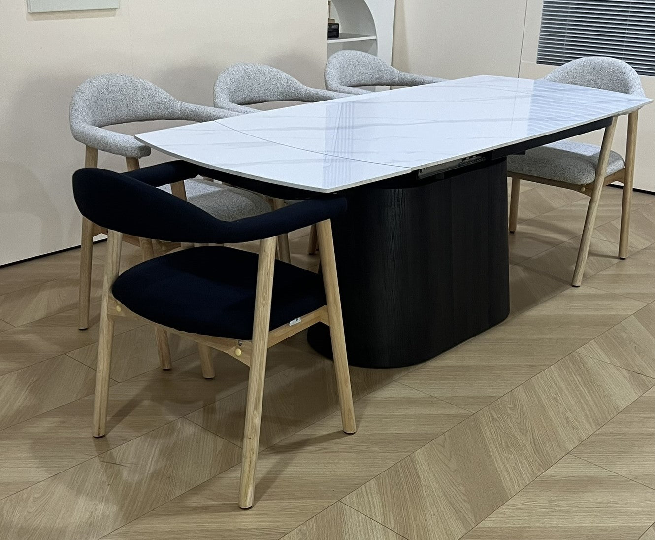 Cleo Twist Dining Set White with Mixed Colour Hendrix Chairs