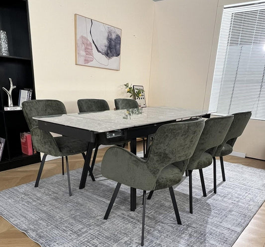 Marlow Green Ceramic Dining Set with 6 Brutas Chairs Green