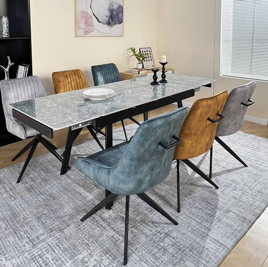 Marlow Green Ceramic Dining Set with 6 Russell 360 Auto Spin Chair Mixed Colours