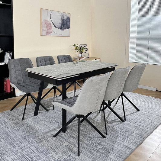 Marlow Green Ceramic Dining Set with 6 Larkin 360 Auto Spin Chairs Grey