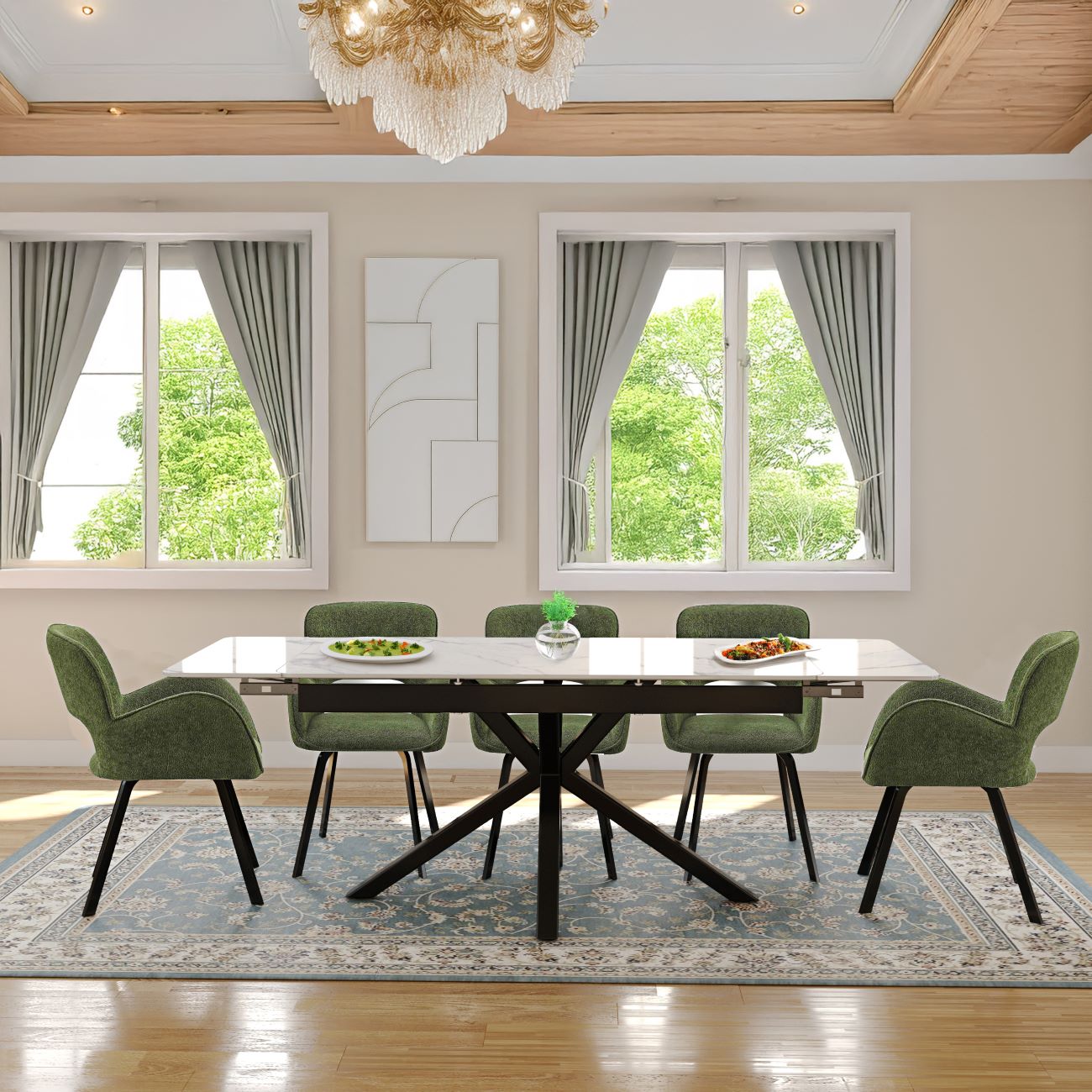 Oxford Black and 6 Brutas Chairs Dining Set