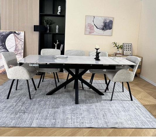 Oxford Dining Table Set White with 6 Brutas 360 Auto Spin Chairs Hevre 22