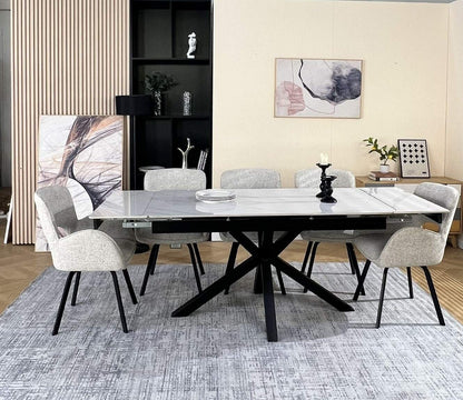 Oxford Dining Table Set White with 6 Brutas 360 Auto Spin Chairs Hevre 22