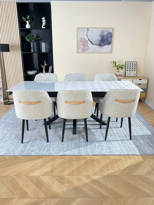 Oxford White Dining Table Set with 6 Harrison Chairs Hevre 22