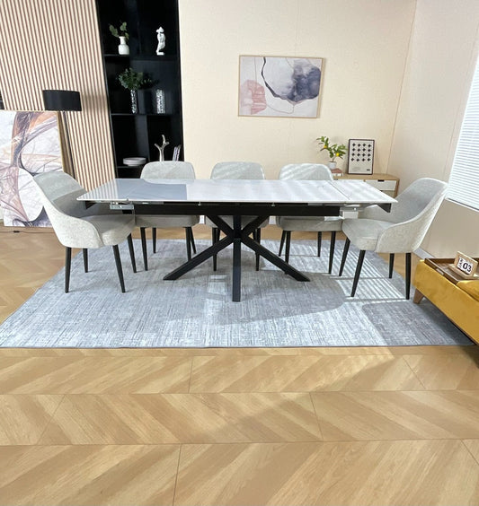 Oxford White Dining Table Set with 6 Harrison Chairs Hevre 22